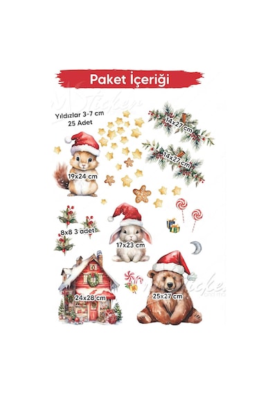 Sevimli Hayvanlar Yılbaşı Sevinci Yılbaşı Sticker, Ormanda Kış Kutlaması Sticker Seti, Yılbaşı Süsü Dijital Baskı