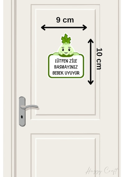 Lütfen Zile Basmayınız Bebek Uyuyor Yeşil Bitki Tasarım Sticker Kapı Zili Etiketi Beyaz - Yeşil