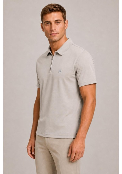 Alexander Gardi Teknik Kumaş Fermuarlı Polo T-shirt Vizon