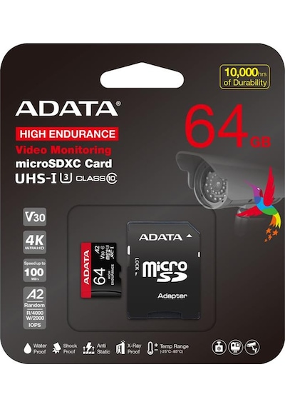 Adata 64 Gb High Endurance Microsdxc 4k U3 V30 A2 Hafıza Kartı