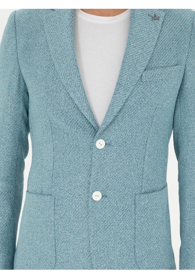 Cacharel Aqua Slim Fit Keten Karışımlı Ceket Mavi