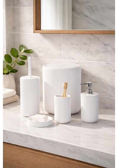 Ayrex Perotti 33031500001-1 5 Parça Yuvarlak Banyo Seti - Çöp Kovası, Sabunluk, Diş Fırçalığı Ve Silikon Wc F Diğer
