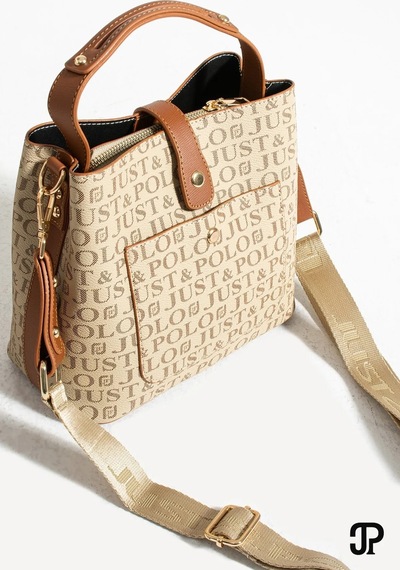 Just Polo Orijinal Kadın Orta Boy Su Geçirmez Suni Deri Baskılı El Ve Omuz Çantası Shopper 342055pc Vizon - Taba
