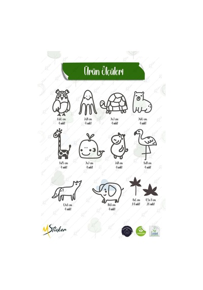 Sevimli Hayvan Figürlerinden Oluşan Duvar Kağıdı Görünümlü Mat Yüzeyli Özel Kesim Sticker Seti Dijital Baskı