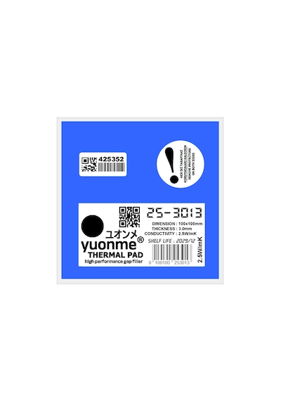 Yuonme Termal Ped / Thermal Pad 3.0mm 2.5w/mk 100x100mm 25-3013