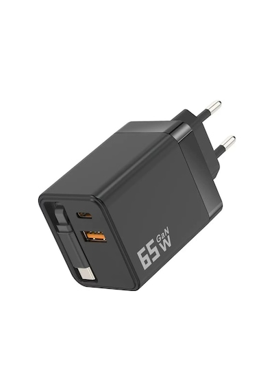 65w Gan Hızlı Şarj Adaptörü Dahili Type-c Kablo 1xusb Pd 1xtype-c Şarj Aleti