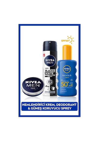 NIVEA Sun Güneş Koruyucu Erkek Kişisel Bakım Seti,SPF50+ Güneş Kremi 200 ML,Deodorant,Nemlendirici