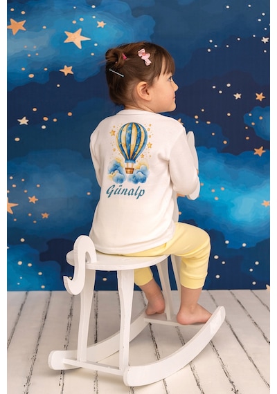 Pia Baby İsme Özel Erkek Çocuk Pijama Takımı %100 Pamuk Penye İsim Baskılı Kişiye Özel Çocuk Pijaması 10613p14pi Krem