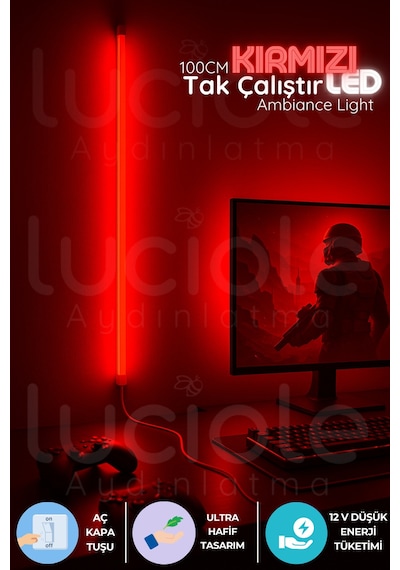 Mood Light Serisi 100 Cm Kırmızı Led Bar Aç Kapa Anahtarlı Tak Çalıştır Dekoratif Işık