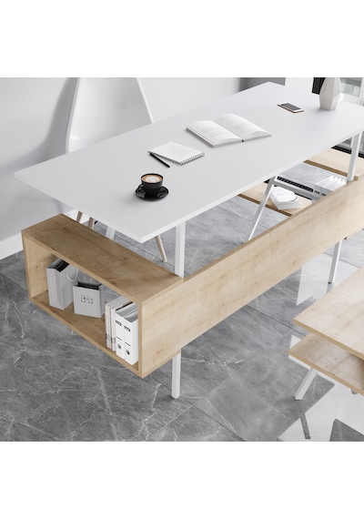 Lagomood İrony Joline Ofis Takımı Beyaz - Meşe