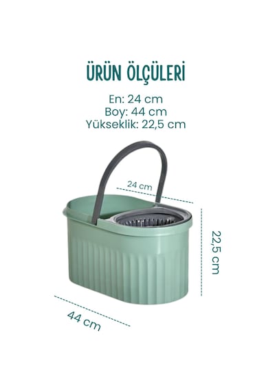 Grimorlife 360 Döner Başlıklı Premium Temizlik Seti 15lt- Döner Başlıklı Paslanmaz Çelik Saplı- Yeşil