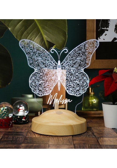  Kelebek Tasarımlı İsimli 3D Led Gece Lambası Çok Renkli