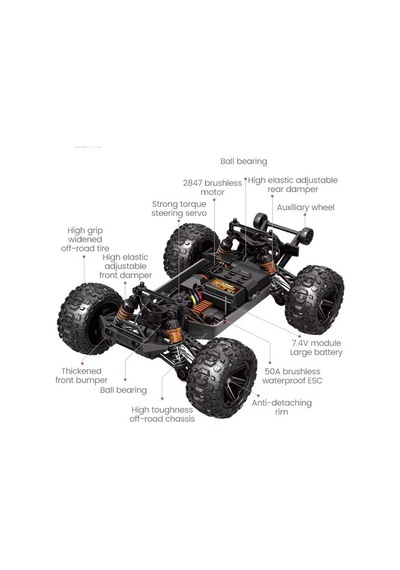 Fırçasız Motorlu, 2.4 Ghz, Uzaktan Kumandalı, 1:14 Ölçekli Araba Mavi-beyaz Karışık