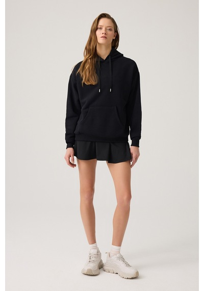 Los Ojos Siyah Geniş Kalıp Kapüşonlu Sweatshirt Hooded Sweat Siyah Siyah