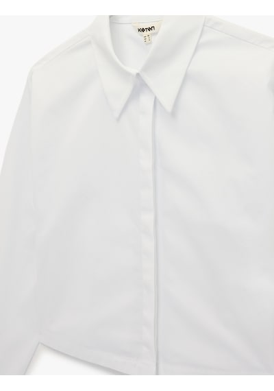 Koton Regular Fit Pamuklu Klasik Yaka Uzun Kollu Crop Gömlek Beyaz 6sak60103pw
