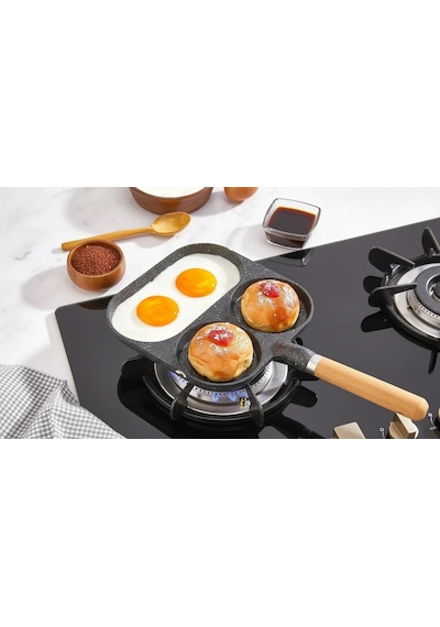 3 Bölmeli Granit Döküm Tava Pancake Yumurta Mücver Omlet Tavası Diğer
