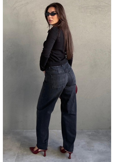 Antrasit %100pamuklu Geniş Paça Kadın Wide Leg Jean Mg2623 Antrasit