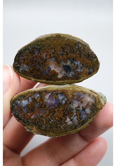 Topraksı Bronz Tozlu & Indigo Violet Black Sea Plume Agat Çift, 80g