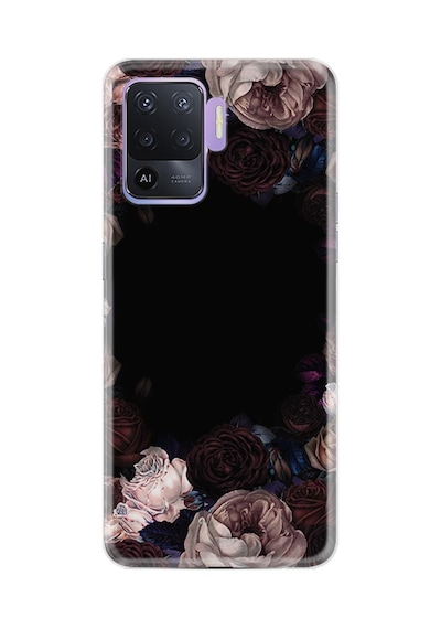 Oppo Reno 5 Lite Kılıf Resimli Desenlim Silikon Platinium Series Dark Flowers 1906