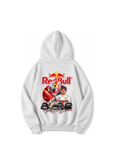 Brz Collection Unisex Oversize Açık Gri Racing F1 Redbull Hoodie Açık Gri