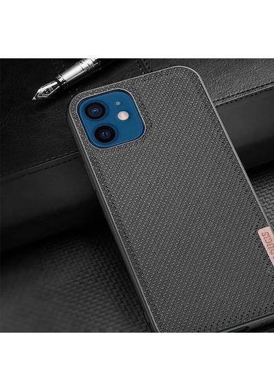 Dux Ducis Fino Serisi Apple iPhone Uyumlu 12 -12 Pro 6.1inç Kılıf Premium Dokuma Silikon Kılıf- 5775 Siyah