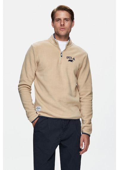 Ucla Cornıng Koyu Bej Yarım Fermuarlı Nakışlı Polar Standard Fit Erkek Sweatshirt Koyu Bej