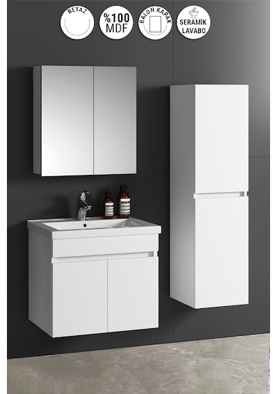 Çiğdem 65+35 Cm Beyaz Balon Mdf Seramik Lavabolu Asma Banyo Dolabı Takımı Çiğdem 65+35 Cm Beyaz Balon Mdf Seramik Lavabolu Asma Banyo Dolabı Takımı