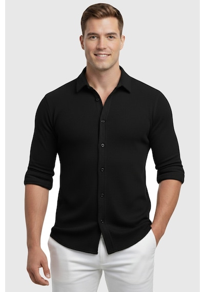 Deepsea Siyah Slim Fit Örme Kumaş Likralı Erkek Gömlek Nefes Alan Esnek Ve Modern Tasarım 2602604 Siyah Deepsea Siyah Slim Fit Örme Kumaş Likralı Erkek Gömlek Nefes Alan Esnek Ve Modern Tasarım 2602604 Siyah