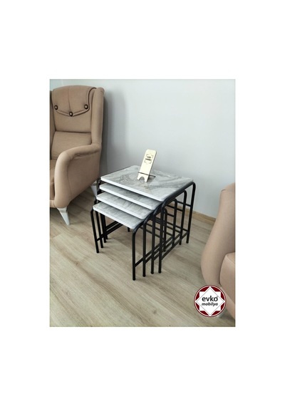 Evko Mobilya Buket Sehpa, 4'lü Zigon Sehpa, Servis Sehpası, Iç Içe Geçen Sehpa, Ahşap Sehpa, Dikdörtgen Sehpa Gri
