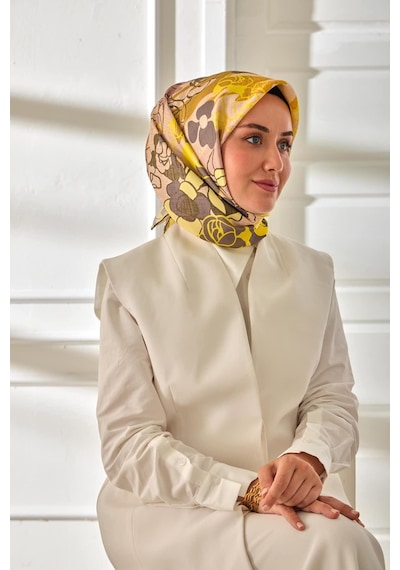 Silk Home Twill İpek Eşarp 11483-31 Gül Kurusu, Pudra, Butter Yellow, Sarı