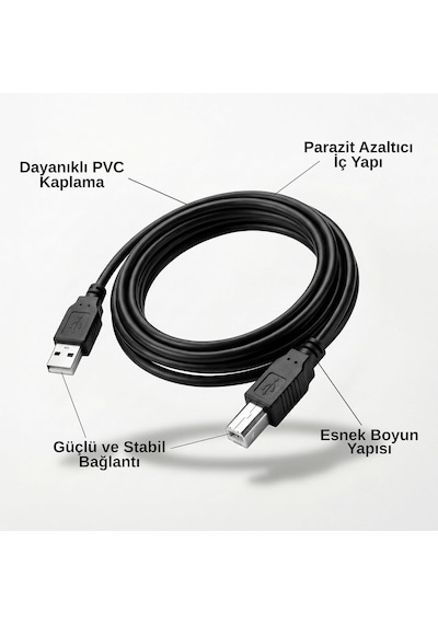 Usb To Usb-b Yazıcı Tarayıcı Printer Kablosu 5 Metre - Pc Ve Laptop İle Yazıcı Ara Bağlantı Data Kablosu - Usb 2.0 Hi-speed - Stabil Performans - Kolay Kullanım