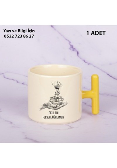 Felsefe Öğretmeni Öğretmenler Günü İçin Kişiye Özel İsim Baskılı T Kupa Bardak Öğretmene Hediyelik Sarı