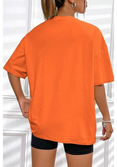 Flood Of Style Unisex Brooklyn Baskılı T-shirt Turuncu