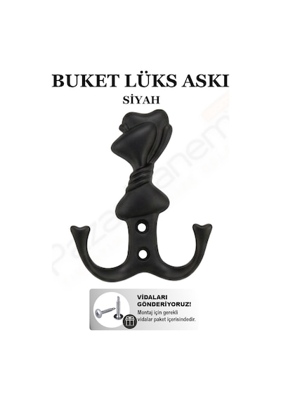 Buket Askı Lüks Vestiyer Duvar Dolap Elbise Askısı Siyah