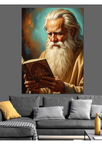 Ahşap Tablo Kitap Okuyan Sakallı Bilge