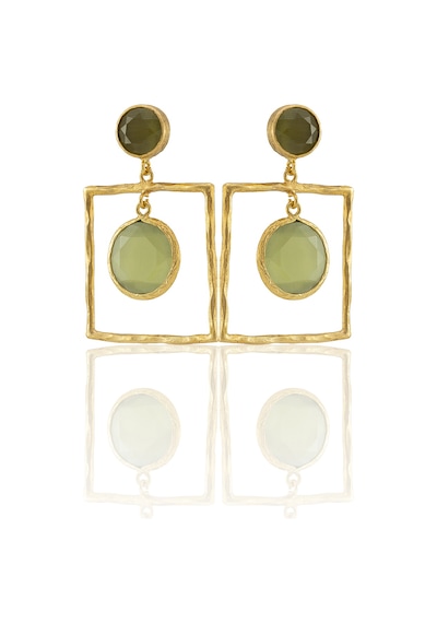 Kadir Jewellery 22 Ayar Altın Kaplama Kadın Sallantılı Küpe -el İşçiliği Ve Hipoalerjenik Küpe-e85 Altın - Zeytin Yeşili