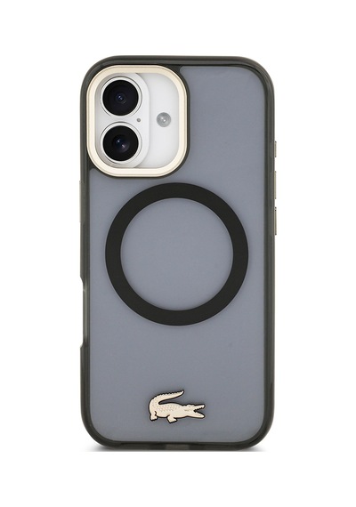 Apple Uyumlu iPhone 17 Kılıf Lacoste Lisanslı M-safe Şarj Özellikli Gold Timsah Logolu Buzlu Kapak Siyah Siyah
