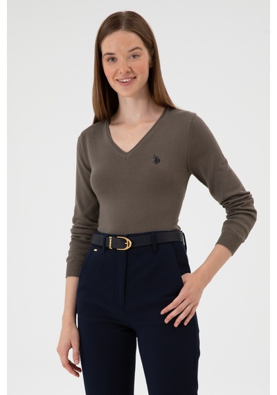 U.S. Polo Assn. Kadın Vizon V Yaka Basic Kazak 50313590-VR052
