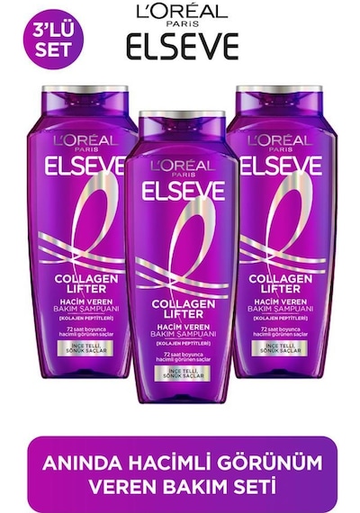 L'Oreal Paris Collagen Lifter Kolajen Peptitleri İçeren Hacim Veren Saç Bakım Şampuanı 3 x 300 ML