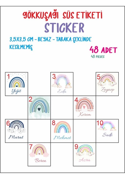 Gökkuşağı Etiket Bebek Sünnet Madlen Çikolata 48 Adet 3,5 3,5 Cm