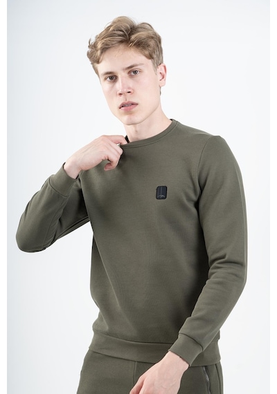 Maraton Sportswear Regular Erkek Bisiklet Yaka Takma Kol Basic Açık Haki Sweatshirt 21796-açık Haki