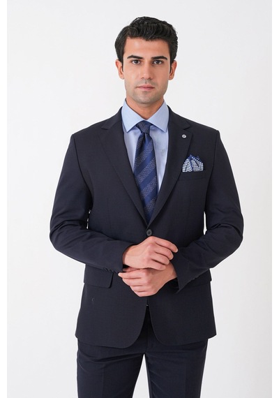 Efor Slim Fit Esnek %97 Yünlü Düz Lacivert Takım Elbise Tk 957