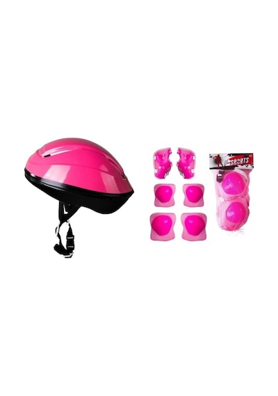 Unisex Pembe Kask Dizlik Dirseklik Koruyucu Set Renkli