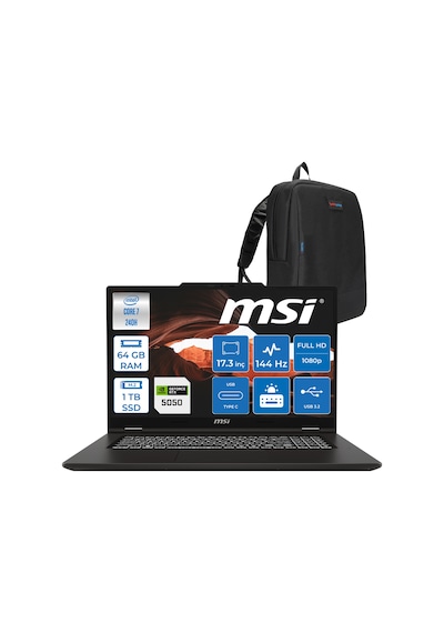 MSI Venture Pro 17 A2RWEG-027XTR-F18 Core 7 240H 64 GB 1 TB SSD RTX5050 17.3" Free Dos Dizüstü Bilgisayar + Çanta