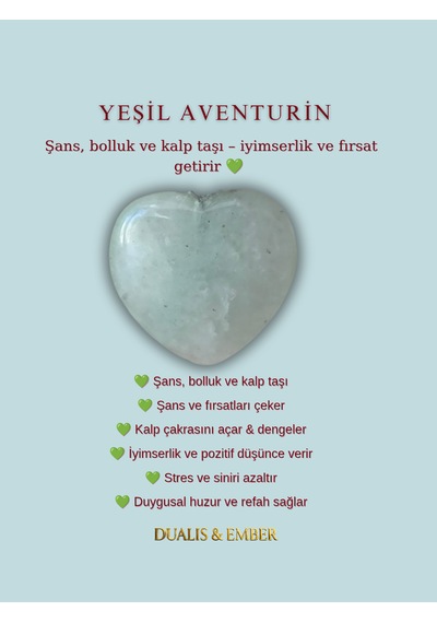 Doğal Taş - Yeşil Aventurin Kalp Kolye Yeşil
