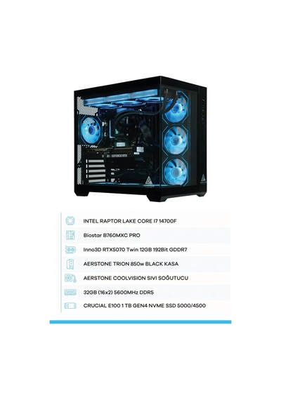 Aerstone Trıon i7-14700F 32 GB 1 TB SSD RTX5070 Masaüstü Oyuncu Bilgisayar