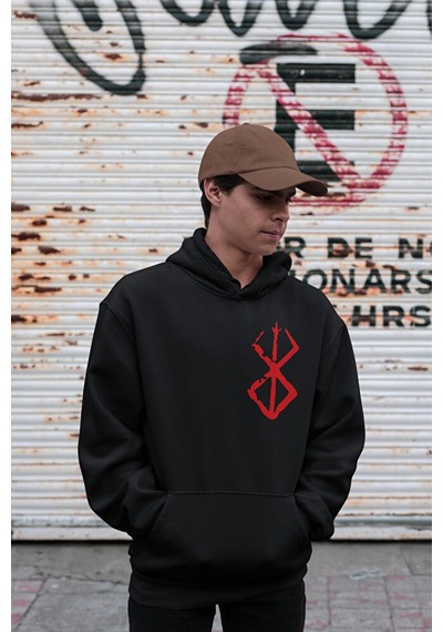 Sevbano Berserk Baskılı Unisex Oversize Anime Dizi Hoodie Siyah