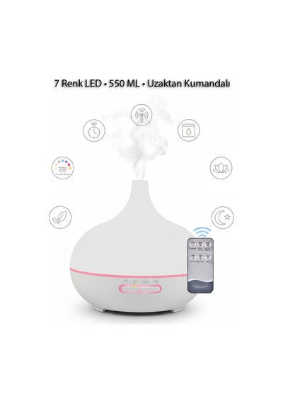 Wearfitpro 550 Ml Ultrasonik Aroma Difüzör 7 Renk Led Işıklı Uzaktan Kumandalı Hava Nemlendirici Gece Lambası
