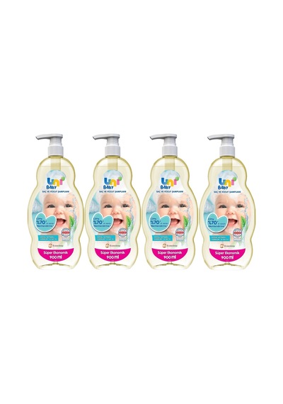 Uni Baby Bebek Saç Ve Vücut Şampuanı 900ml Klasik Pompalı 4lü