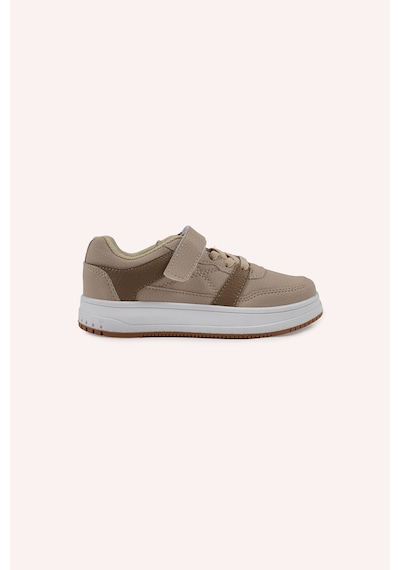 Panço Kız Çocuk Renk Bloklu Cırt Cırtlı Bej Sneaker Krem
